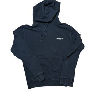 Off-White Logo Hoodie Small Black Chalk Print Cotton F24 NWT $795